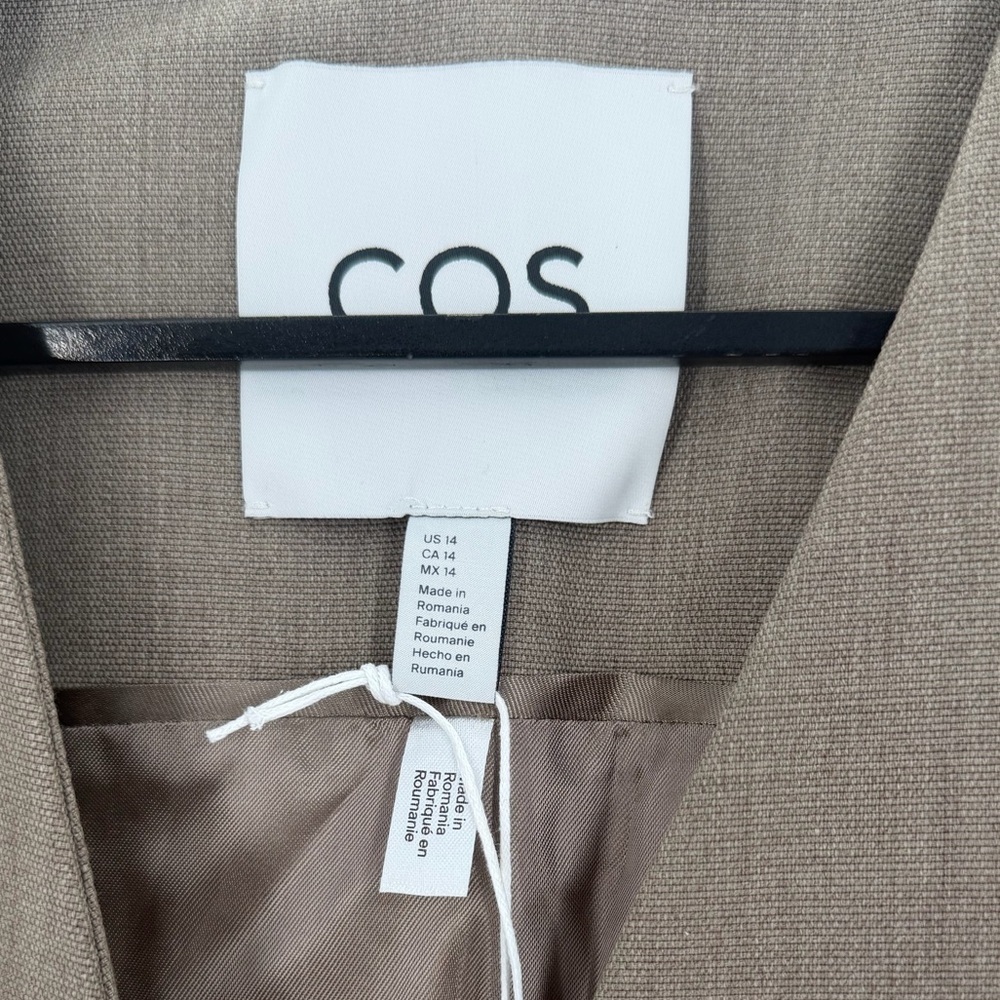 Cos Longline Wool Blend Twill Relaxed Fit Beige Waistcoat - Picture 4 of 6